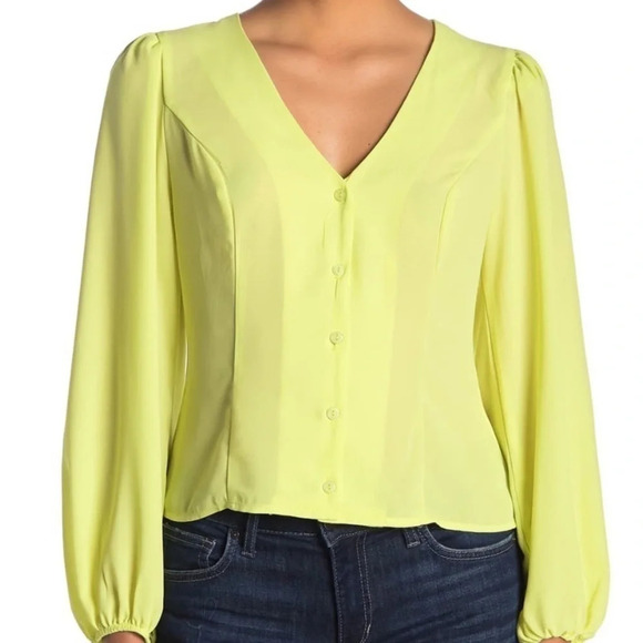 Lush Long Sleeve V-Neck Button Front Blouse - Picture 1 of 2